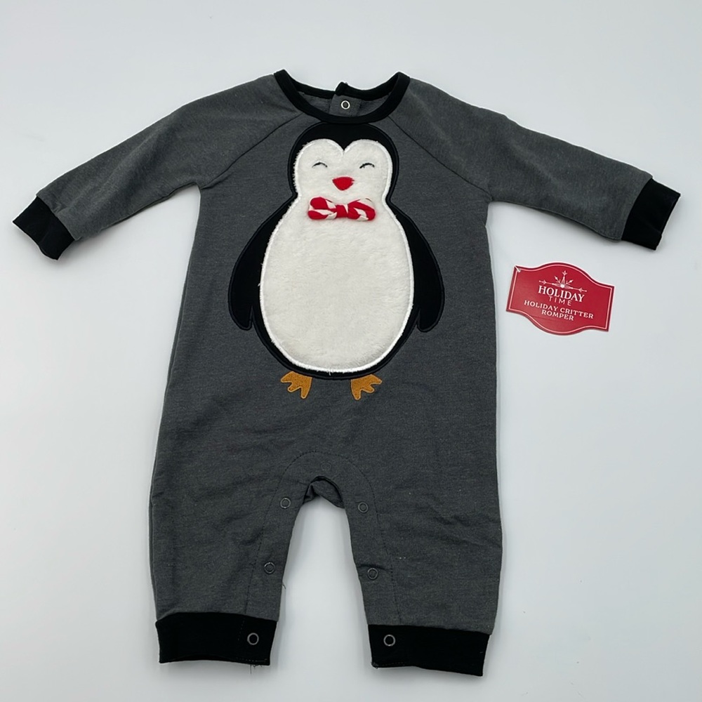 Baby Fuzzy Penguin Onesie Romper Christmas Outfit - 3-6M‎